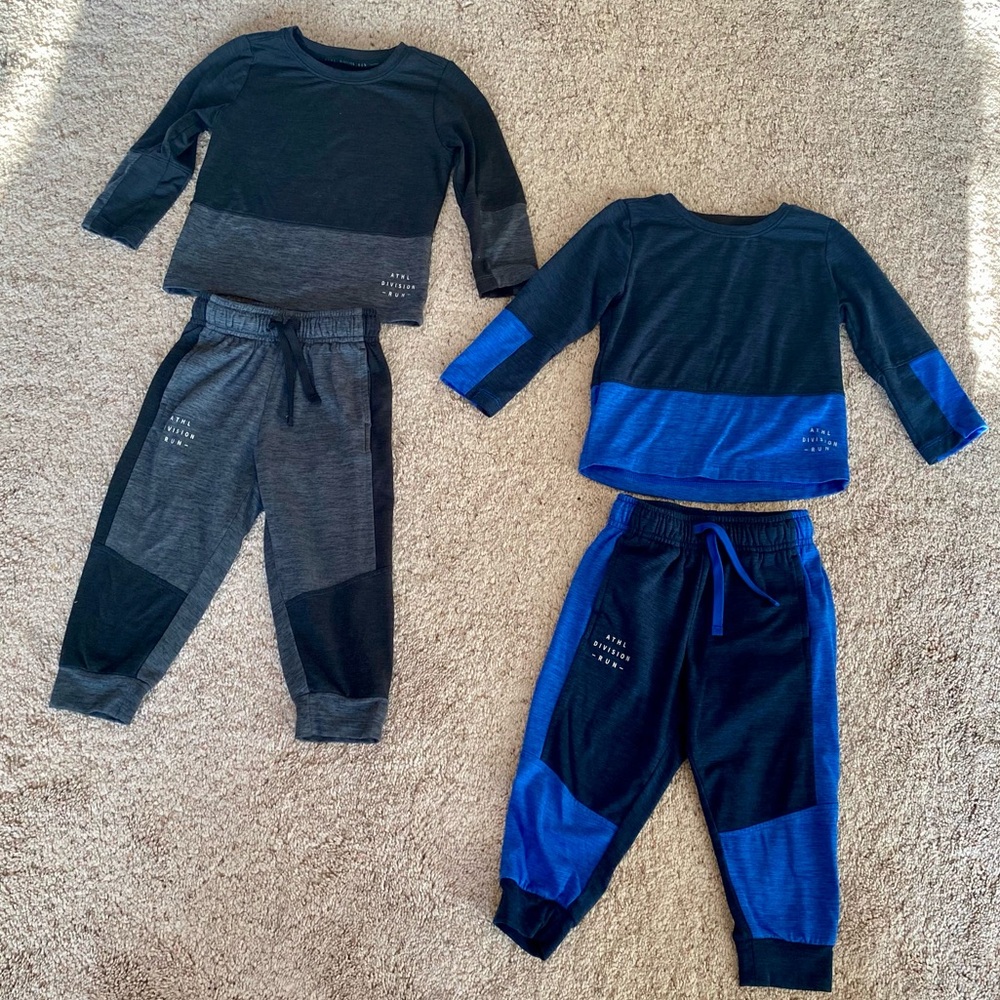 Kids Matching Athletic Sweat Outfit Set - Black and Blue
